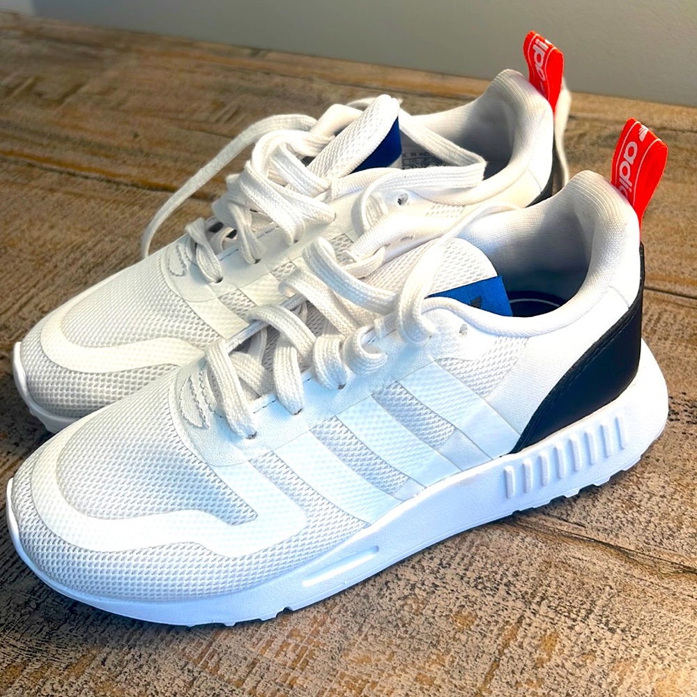 White adidas ortholite. Worn once. Size kids girls 11 US . Great condition!